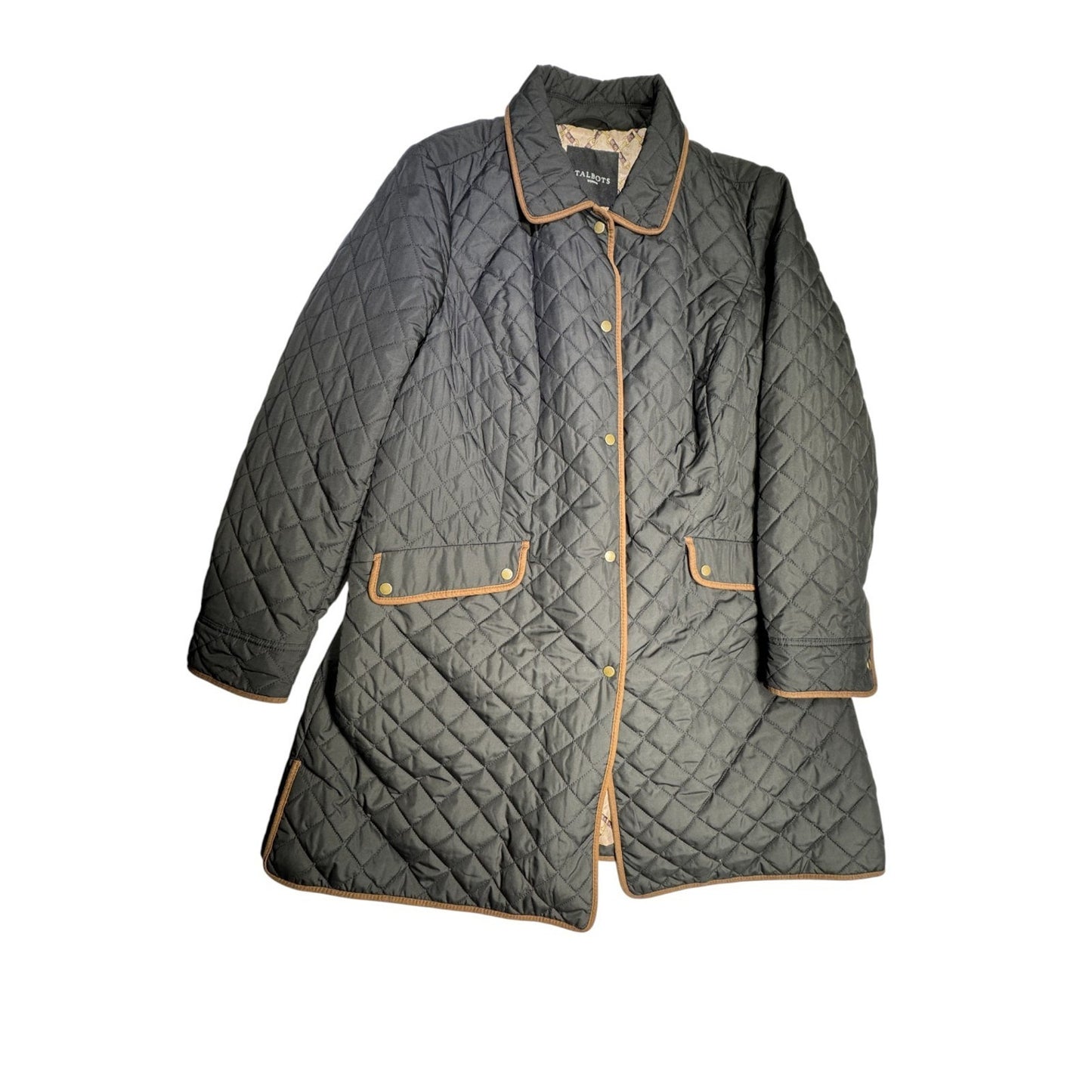 Barn Jacket Talbots Size 1X Quilted Brown Two-Tone Classic Fall Winter Coat