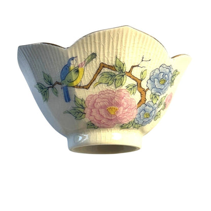 Vintage Crackle Glaze Lotus Bowl Handpainted Gilded Japanese Porcelain 4"