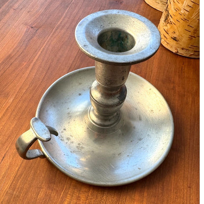 Woodbury Pewterers Pewter Candle Holder Chamberstick VINTAGE - Colonial Style 4”