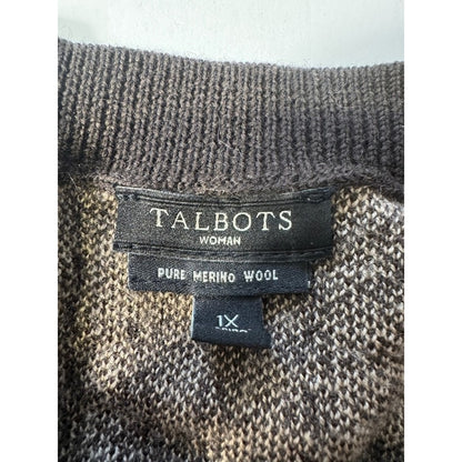 Talbots Cardigan Sweater Houndstooth Brown Women’s Size 1X Merino Wool