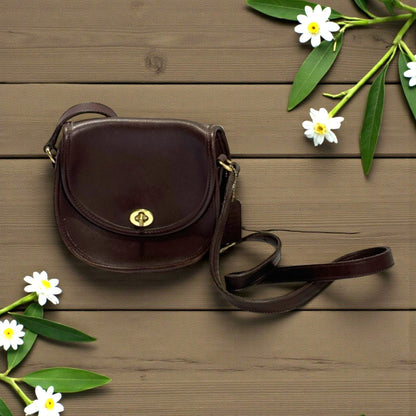 Vintage Coach Watson Brown Flap GloveLeather Crossbody Turnlock Bag 9981