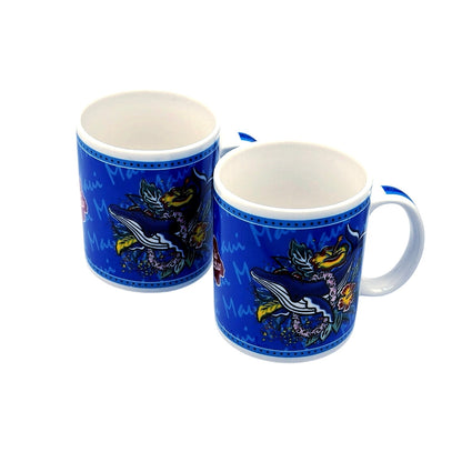 Vintage Hilo Hattie Collectible Mugs - Hawaii Blue Whale Hibiscus - Set of 2