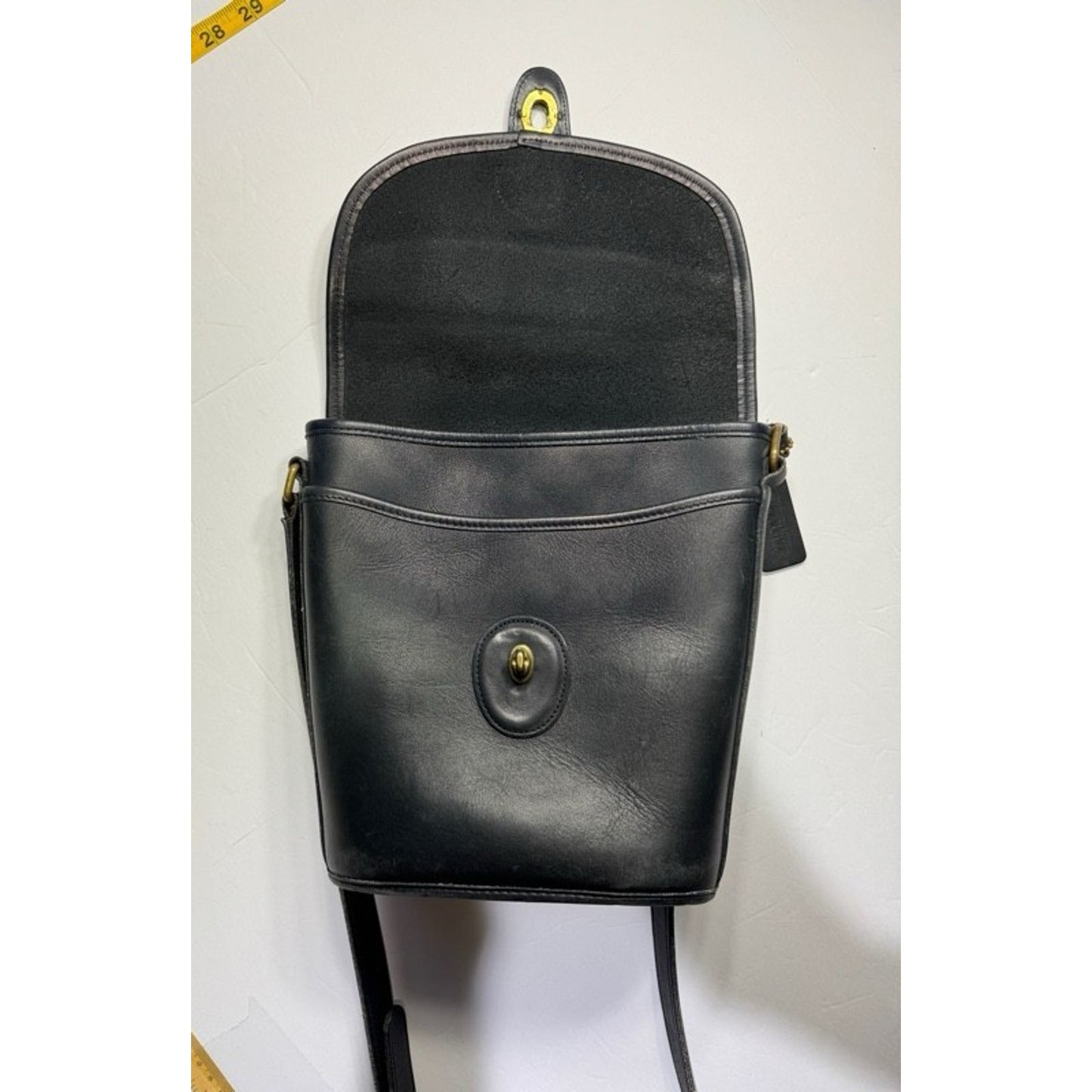 Vintage Coach Bradley Bucket Bag with Brass Turnlock Black Leather Crossbody