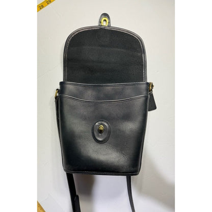 Vintage Coach Bradley Bucket Bag with Brass Turnlock Black Leather Crossbody