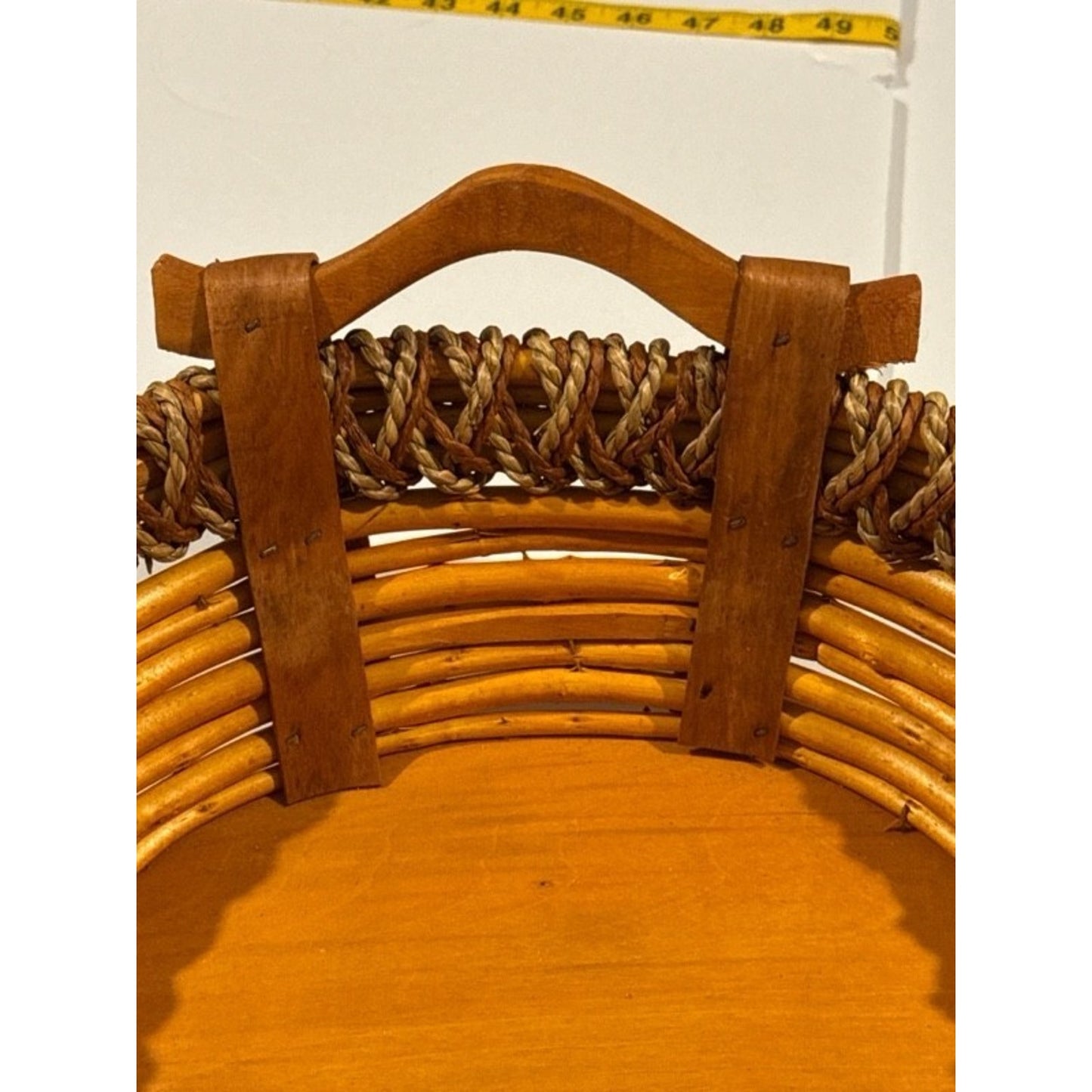 Vintage Handwoven Wicker Basket w Handle Handmade In Philippines