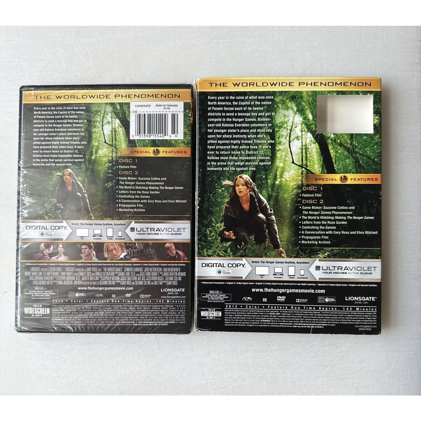 The Hunger Games 2012 Ultraviolet 2 DVD w Original Slipcover New Factory Sealed