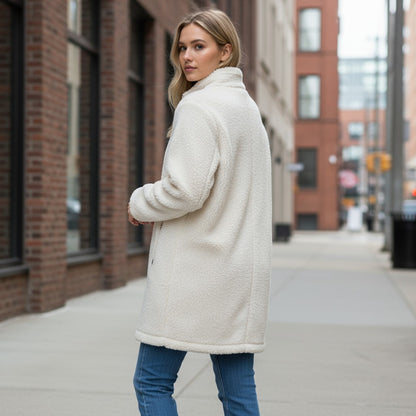 Teddy Coat LOFT Womens XL Fleece Funnel Neck Zipper in Ivory Cream