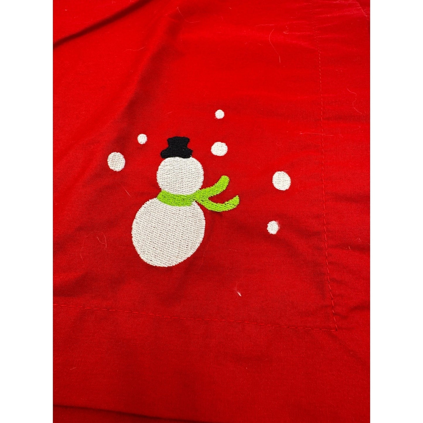 Crate & Barrel Snowman Napkins - Set of 2 Red Embroidered Holiday Table Linens