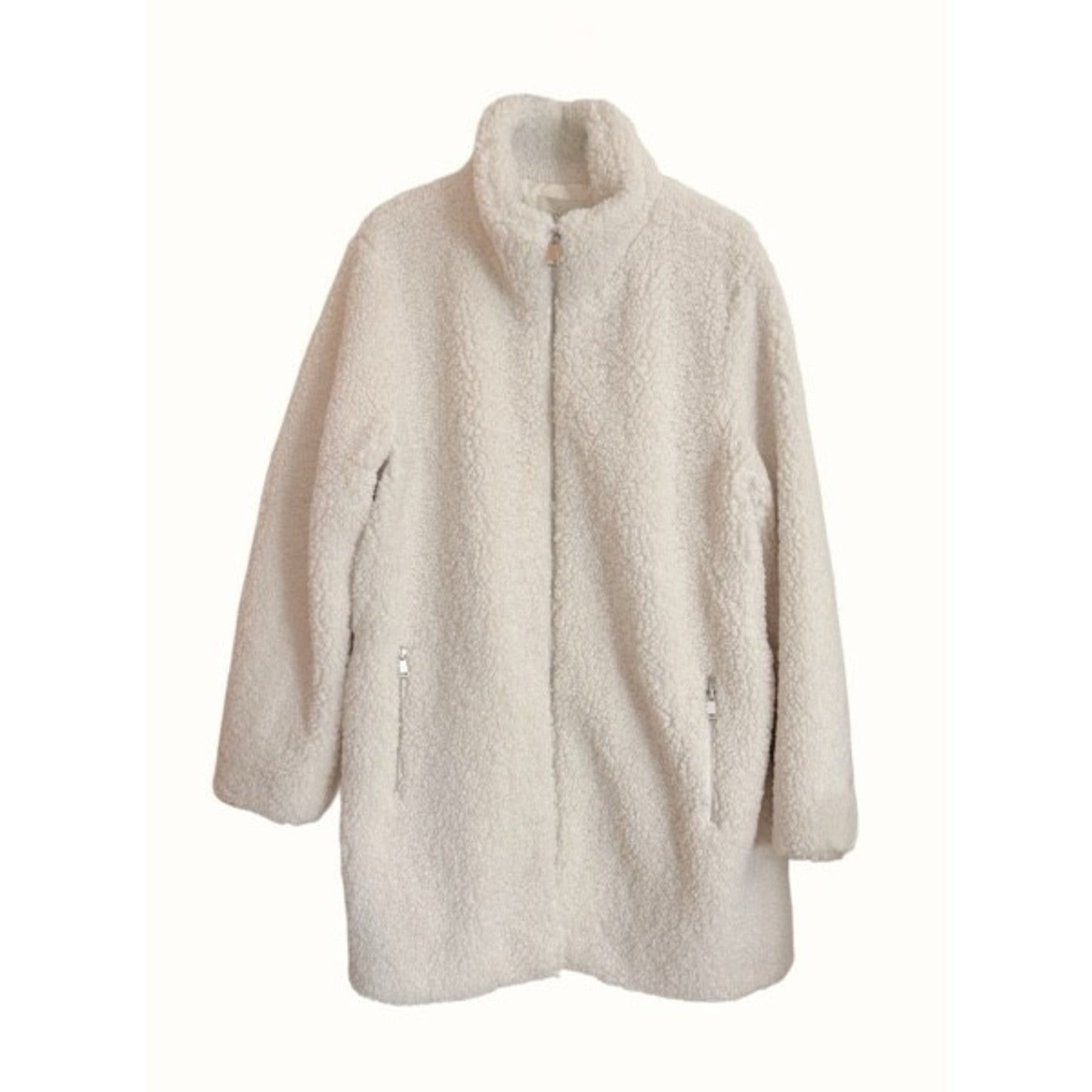 Teddy Coat LOFT Womens XL Fleece Funnel Neck Zipper in Ivory Cream