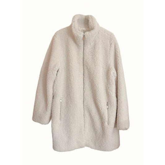 Teddy Coat LOFT Womens XL Fleece Funnel Neck Zipper in Ivory Cream