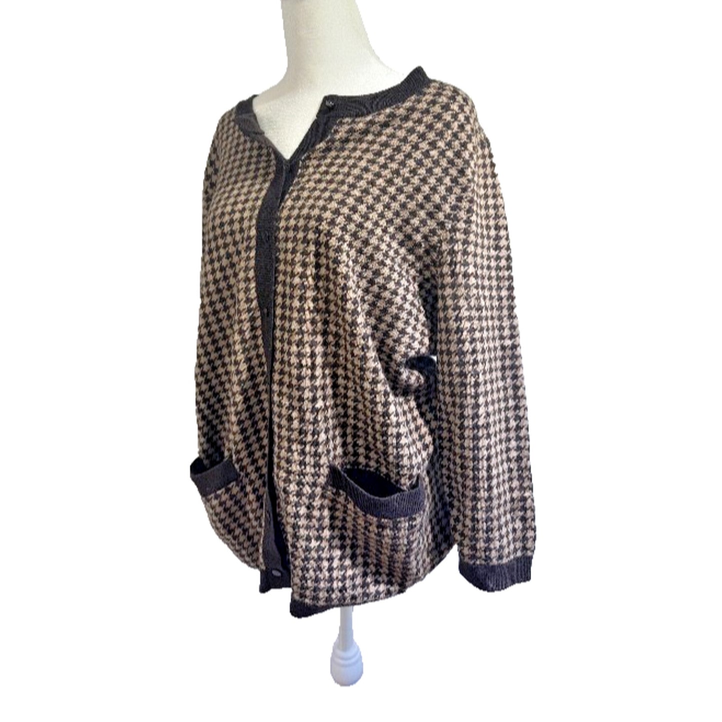 Talbots Cardigan Sweater Houndstooth Brown Women’s Size 1X Merino Wool