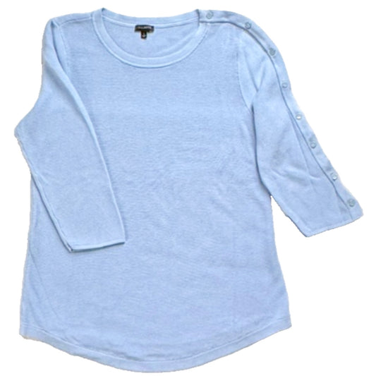 TALBOTS Blue Knit Top with Button Detail Crew Neck and 3/4 Sleeves Size L