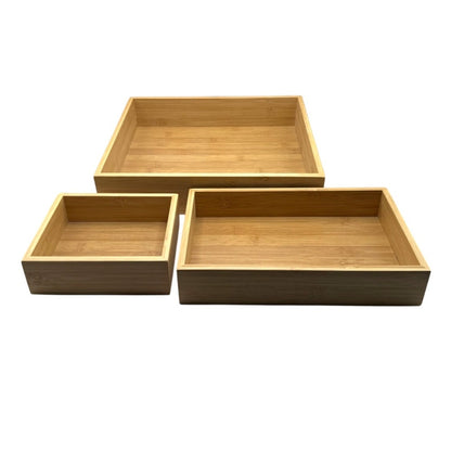 Set of 3 Nested Bamboo Drawer Organizers - Multi-Size Storage Trays - Never Used