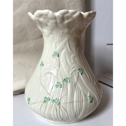 Belleek Shamrock Daisy Matching Set of 2 Vases Blue 8th Mark Irish Art Pottery