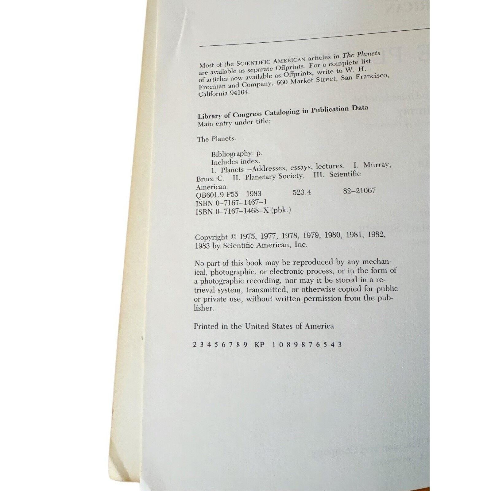 Scientific American 1983 First Print of The Planets w foreword by Carl Sagan