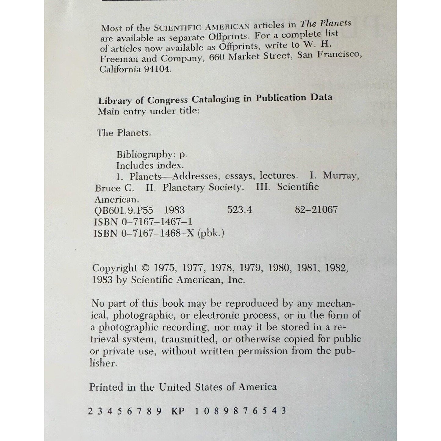 Scientific American 1983 First Print of The Planets w foreword by Carl Sagan