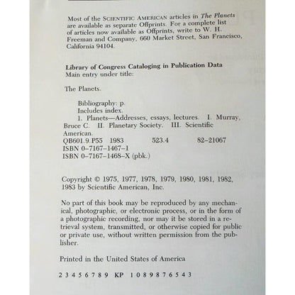 Scientific American 1983 First Print of The Planets w foreword by Carl Sagan