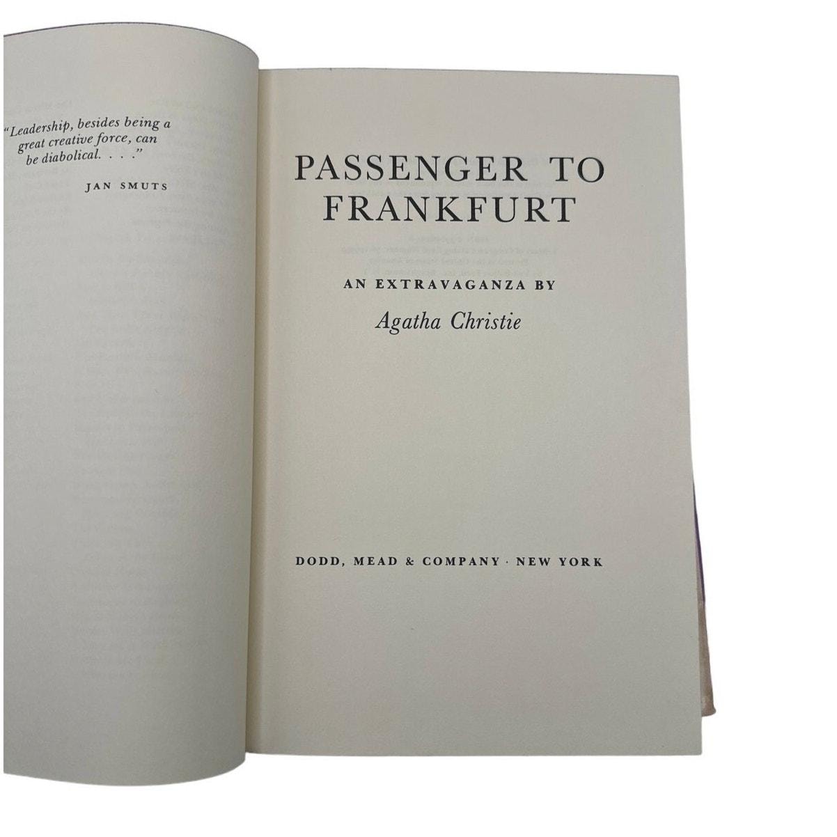 Vintage Book Agatha Christie Passenger to Frankfurt 1970 6th Printing HCDJ