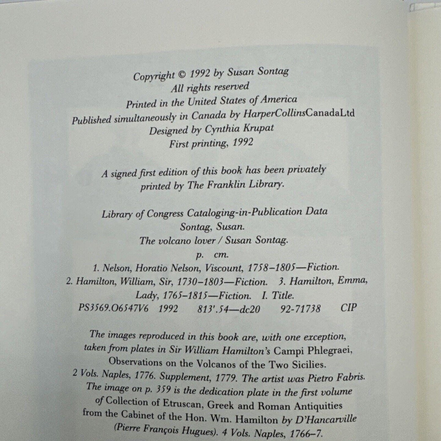 Vintage 'The Volcano Lover' Book by Susan Sontag, 1992 First Edition