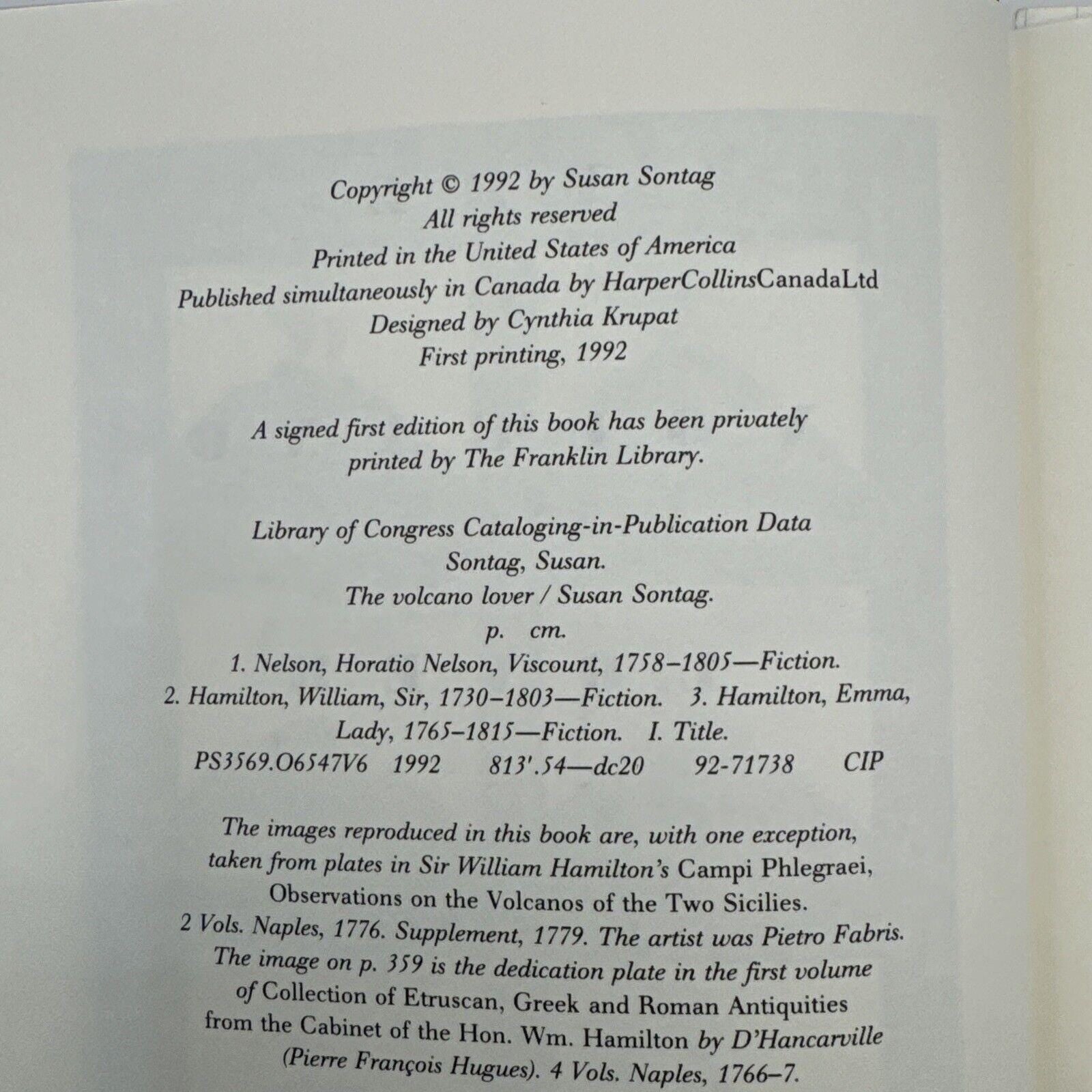 Vintage 'The Volcano Lover' Book by Susan Sontag, 1992 First Edition