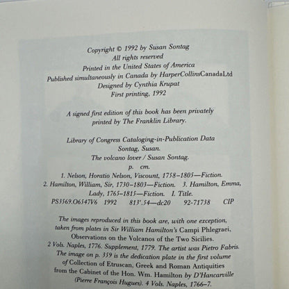 Vintage 'The Volcano Lover' Book by Susan Sontag, 1992 First Edition