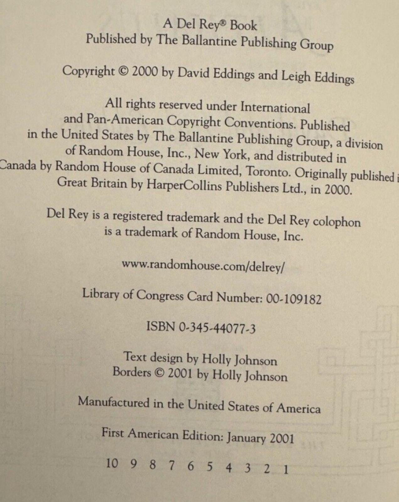 David Eddings The Redemption of Althalus First 1st American Ed 1st Print HCDJ 2001