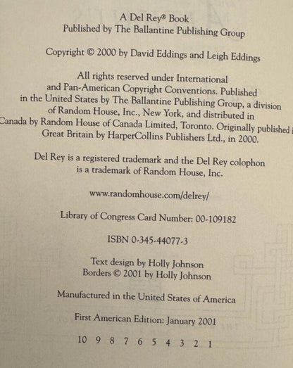 David Eddings The Redemption of Althalus First 1st American Ed 1st Print HCDJ 2001