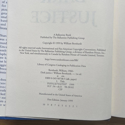 Vintage Book Dark Justice William Bernhardt 1999 First Ed First Print HCDJ