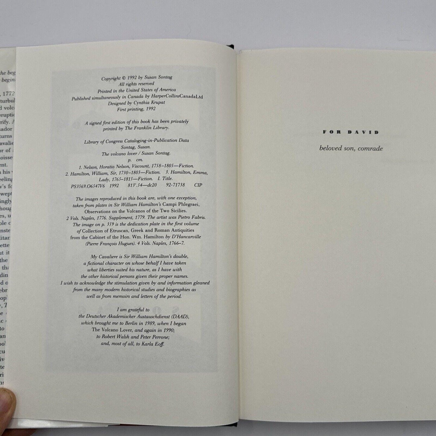 Vintage 'The Volcano Lover' Book by Susan Sontag, 1992 First Edition