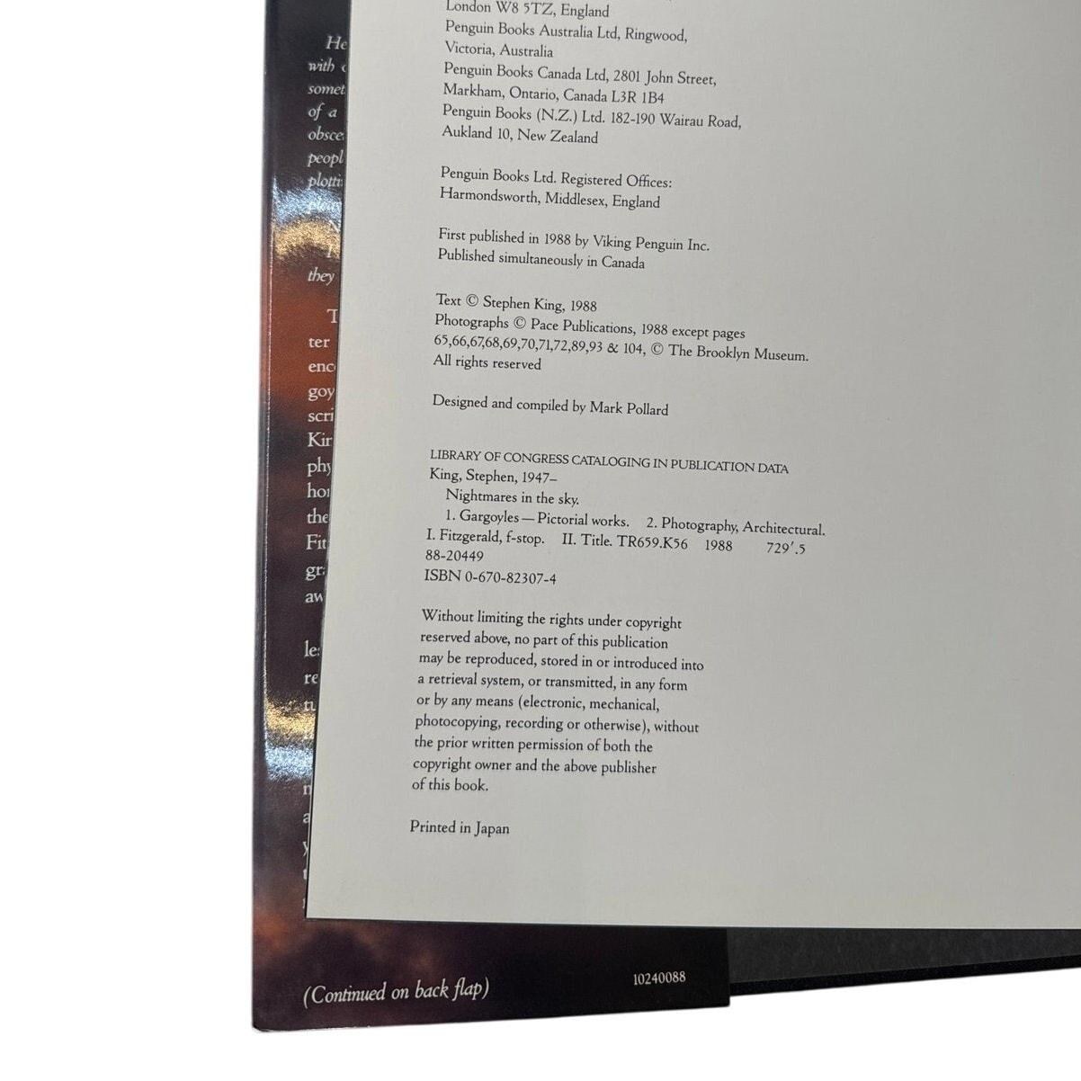 Vintage Horror Photography Book: Stephen King's Nightmares in the Sky, 1988 HCDJ