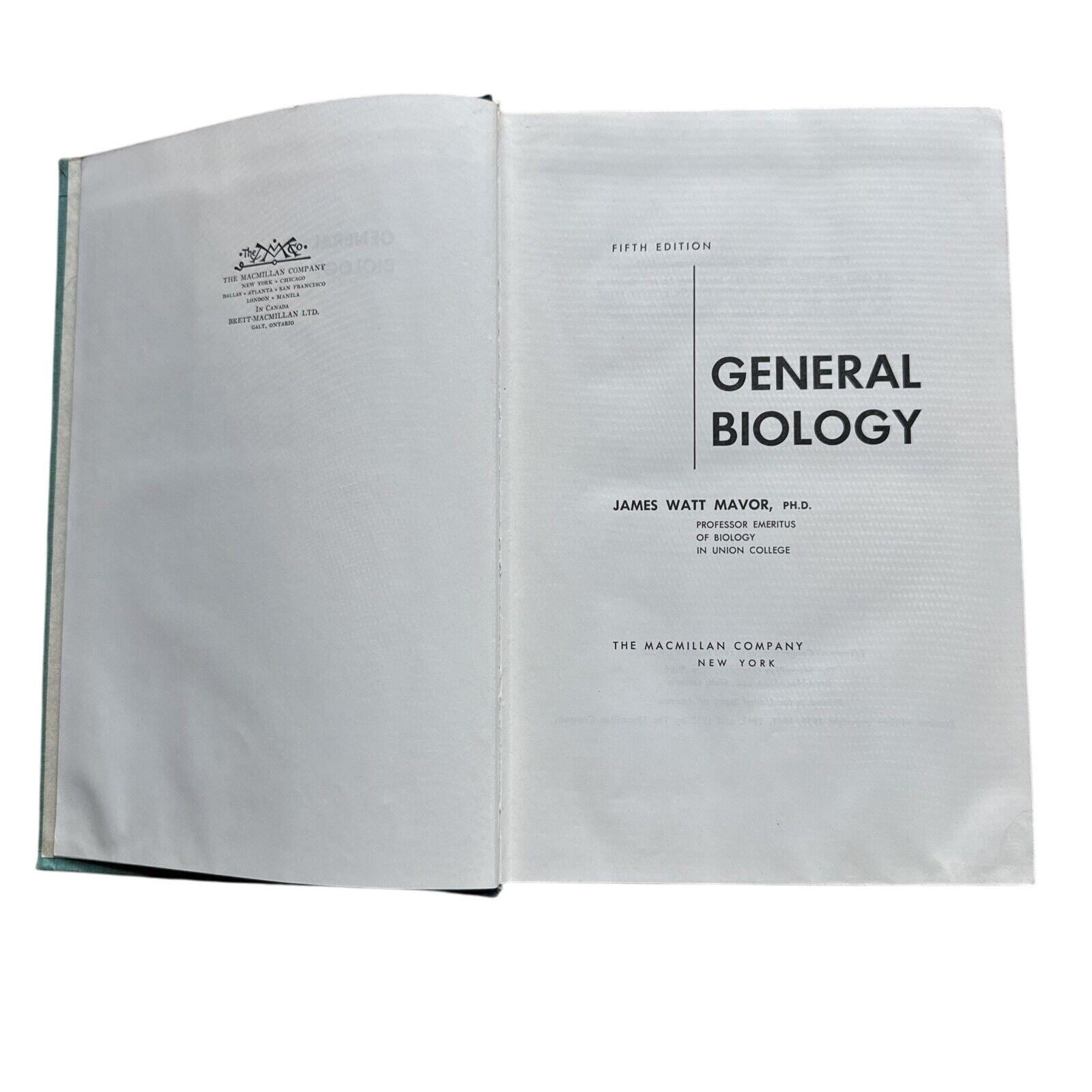 Vintage Textbook 1959 General Biology by James Watt Mavor Hardcover Fifth Edition First Printing