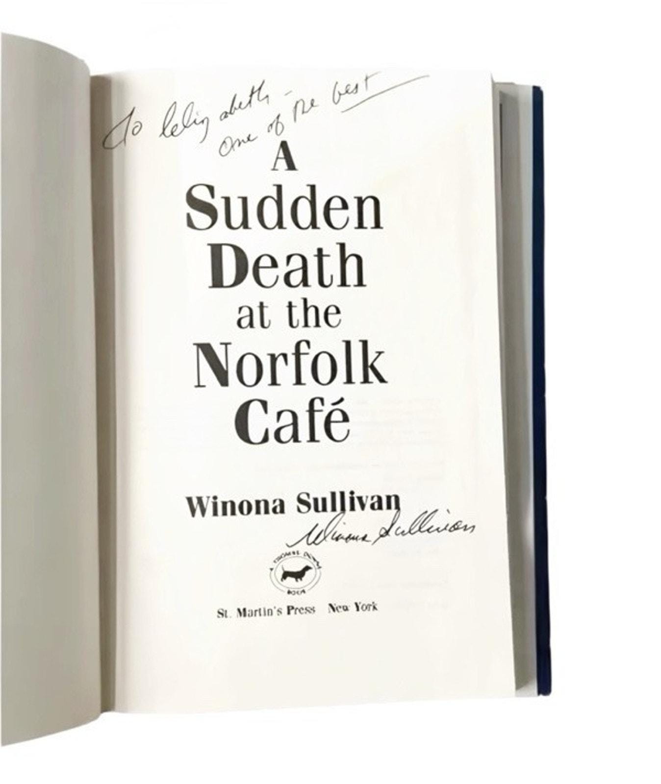 Vintage Book Sudden Death Norfolk Cafe Author Signed 1993 First Ed 1st Pr HCDJ