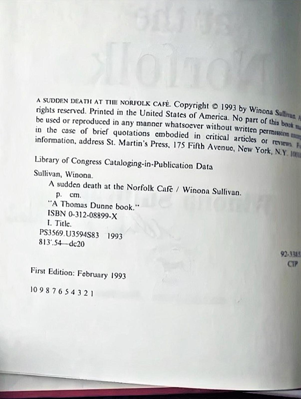 Vintage Book Sudden Death Norfolk Cafe Author Signed 1993 First Ed 1st Pr HCDJ