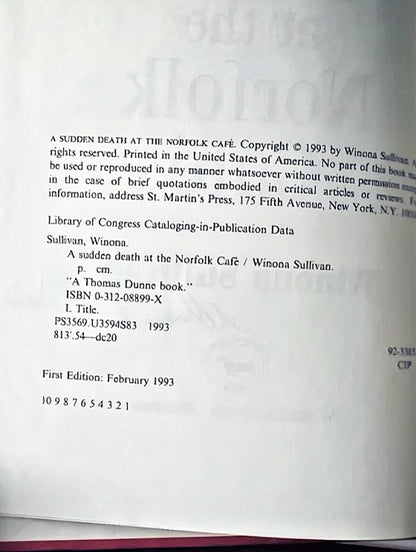 Vintage Book Sudden Death Norfolk Cafe Author Signed 1993 First Ed 1st Pr HCDJ