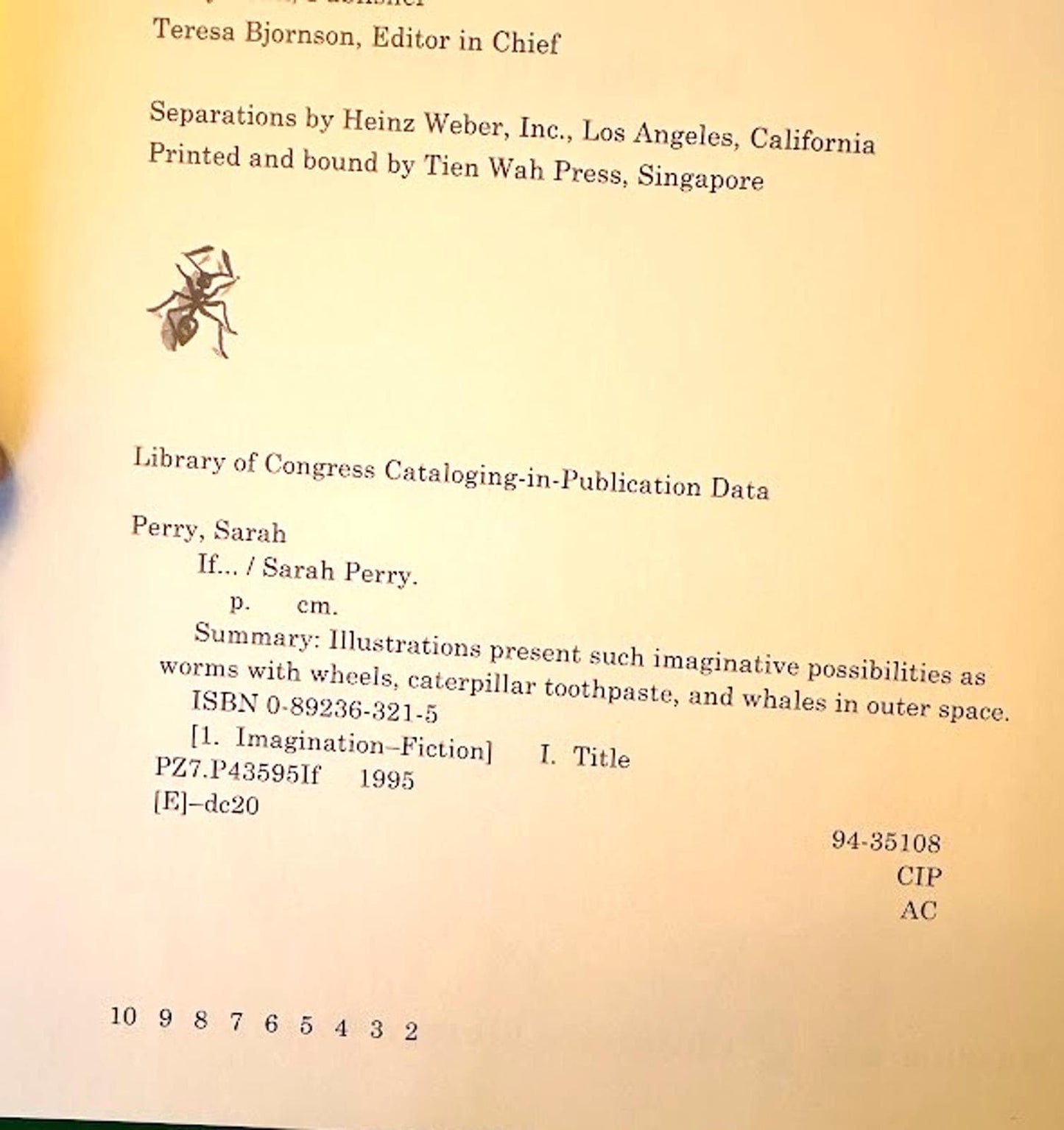 1995 If Sarah Perry Illustrated Childrens Book First 1st Edition 2nd Print HCDJ